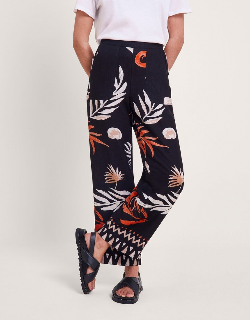 Black Women\'s Monsoon Carlotta Print Pants | FPC-1268