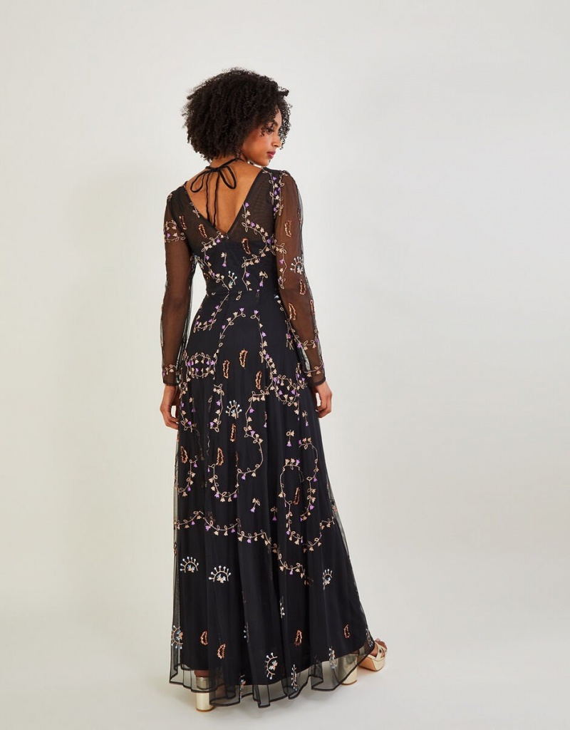 Black Women's Monsoon Evangelina Embellished Maxi Dress | EKD-9671