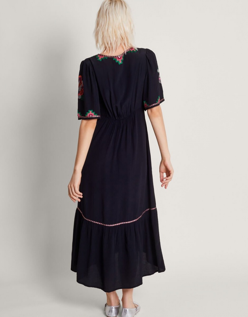 Black Women's Monsoon Everly Embroidered Tea Dress | ZQH-4458