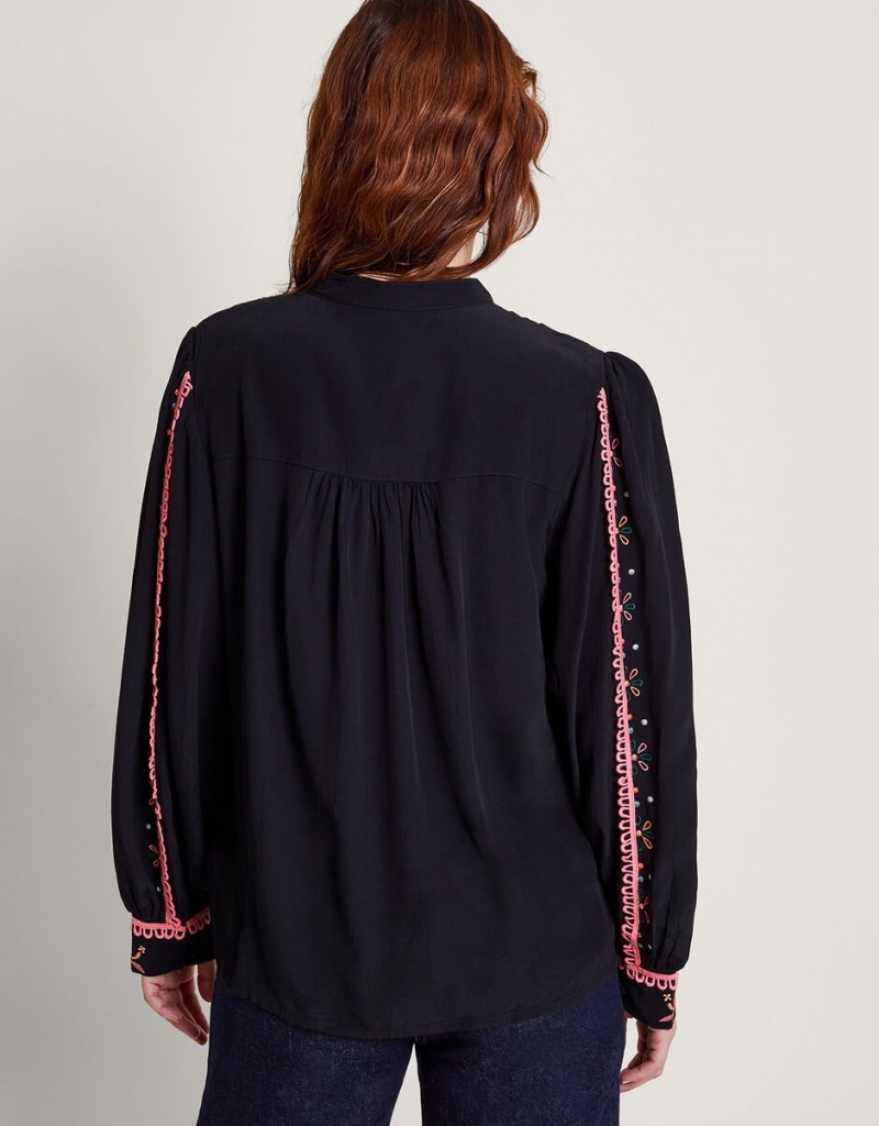 Black Women's Monsoon Fifi Embroidered Blouse | LSJ-4244