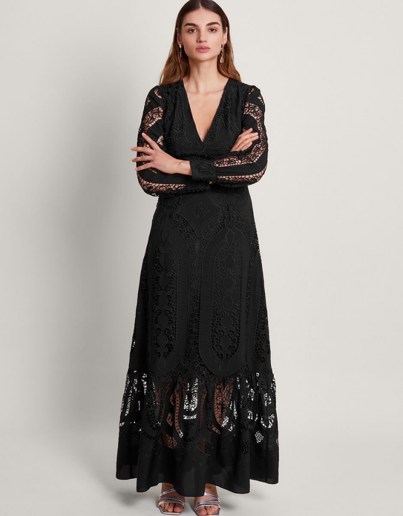 Black Women's Monsoon Harlow Lace Maxi Dress | ZVP-5440