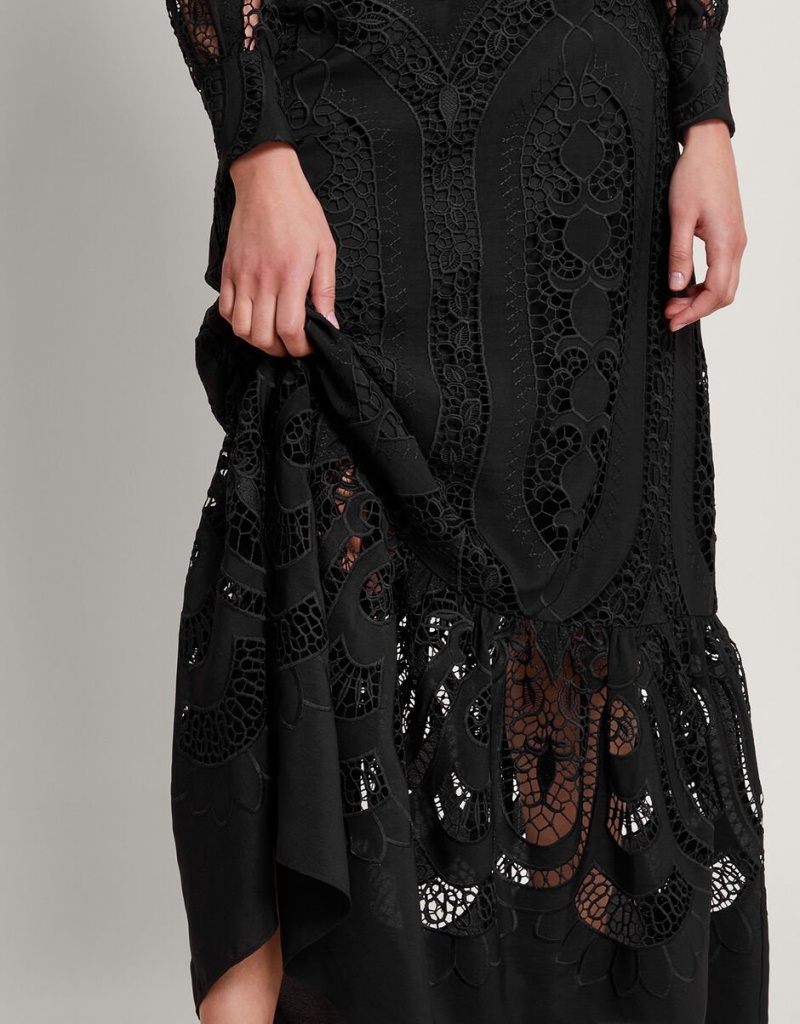 Black Women's Monsoon Harlow Lace Maxi Dress | ZVP-5440