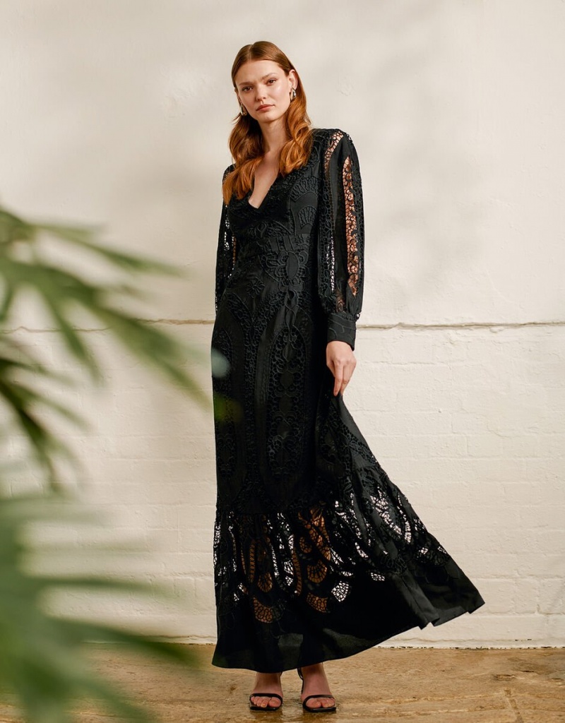 Black Women\'s Monsoon Harlow Lace Maxi Dress | ZVP-5440