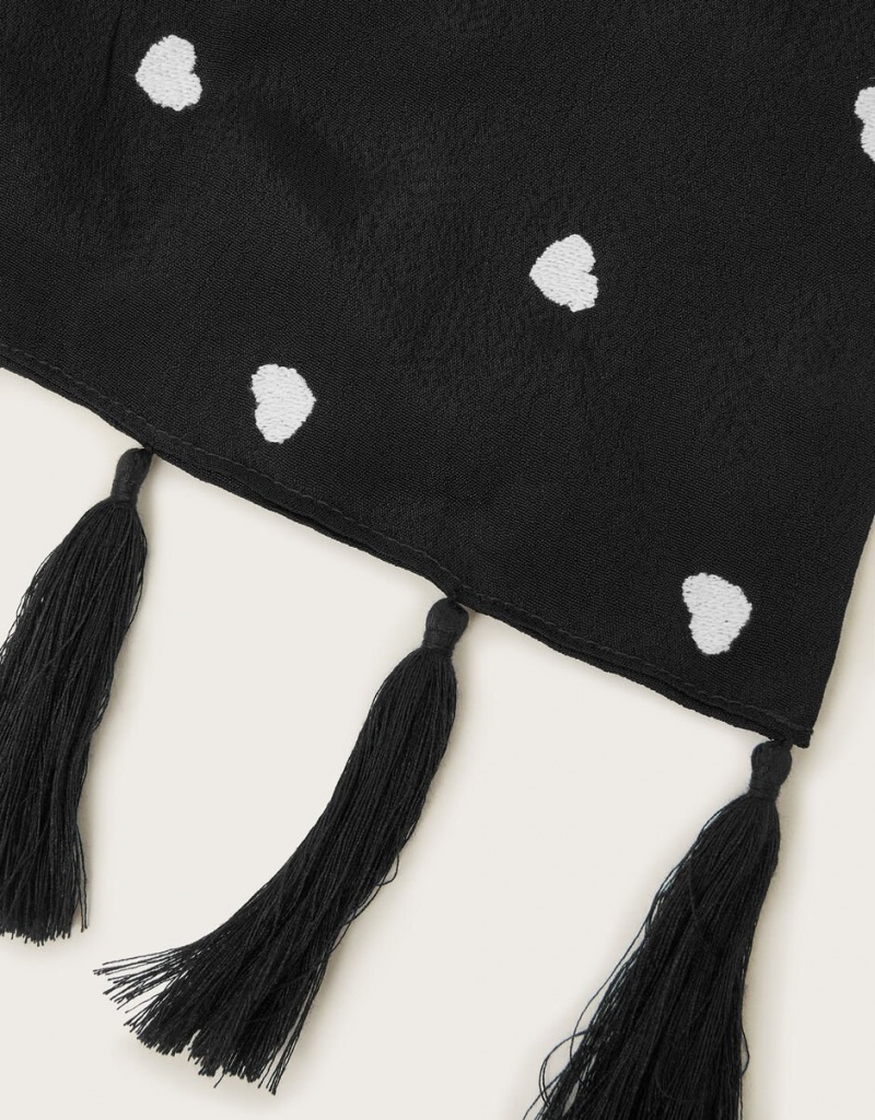 Black Women's Monsoon Heart Embroidered Scarves | FMD-8553