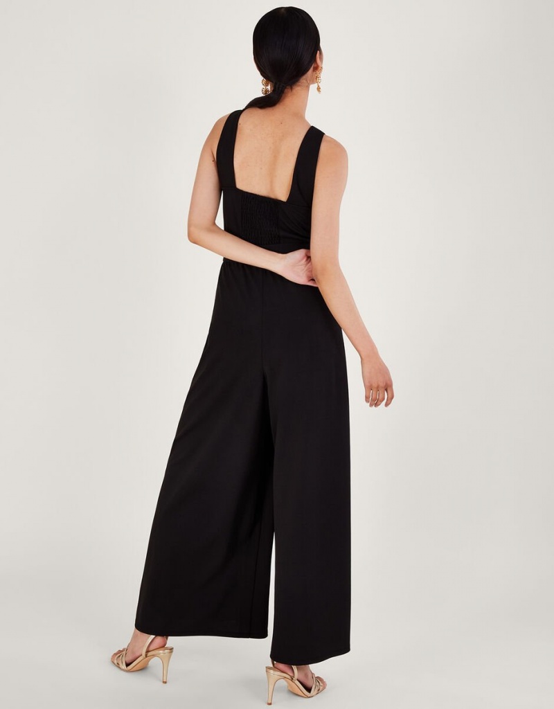 Black Women's Monsoon Jersey Smart Cross-over Jumpsuit | PMG-9231