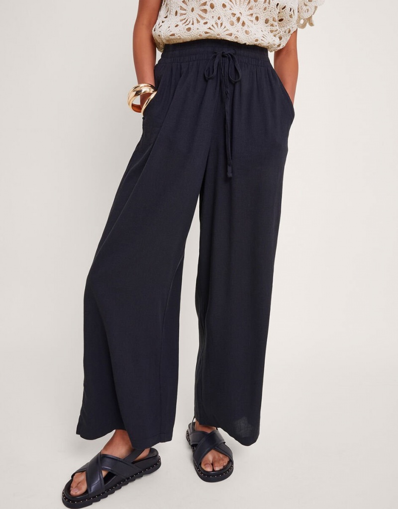 Black Women's Monsoon Lana Wide Leg Trousers Pants | DBX-1121