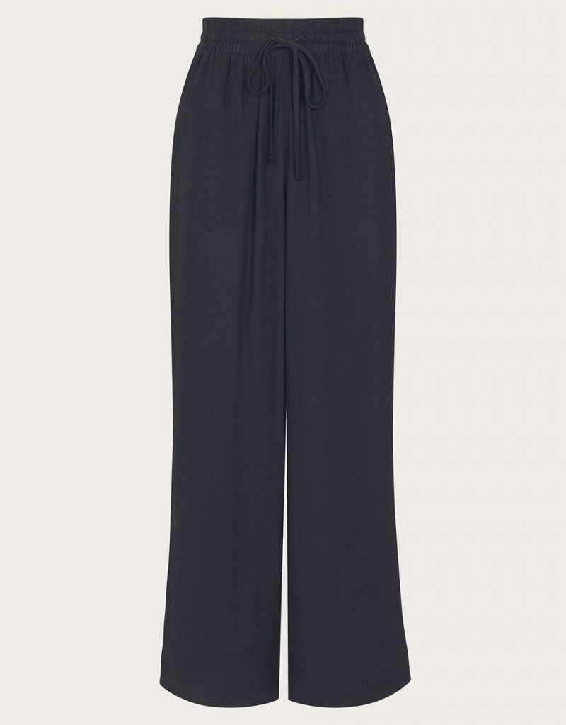 Black Women's Monsoon Lana Wide Leg Trousers Pants | DBX-1121