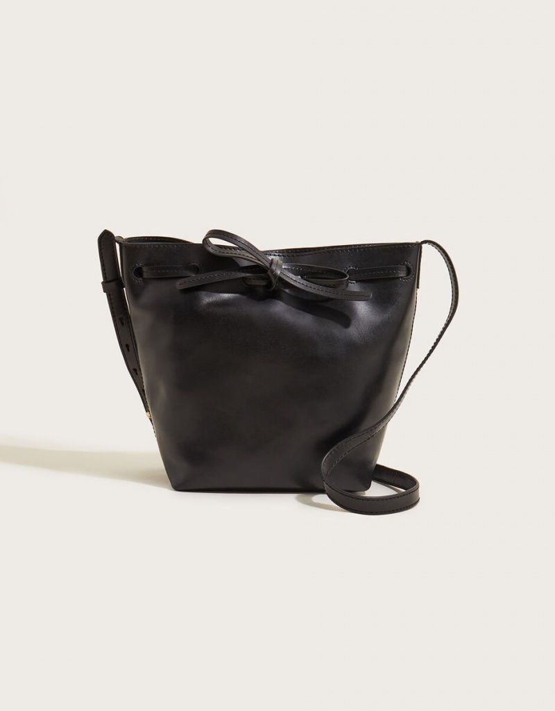 Black Women's Monsoon Leather Bucket Bags | RGJ-5073