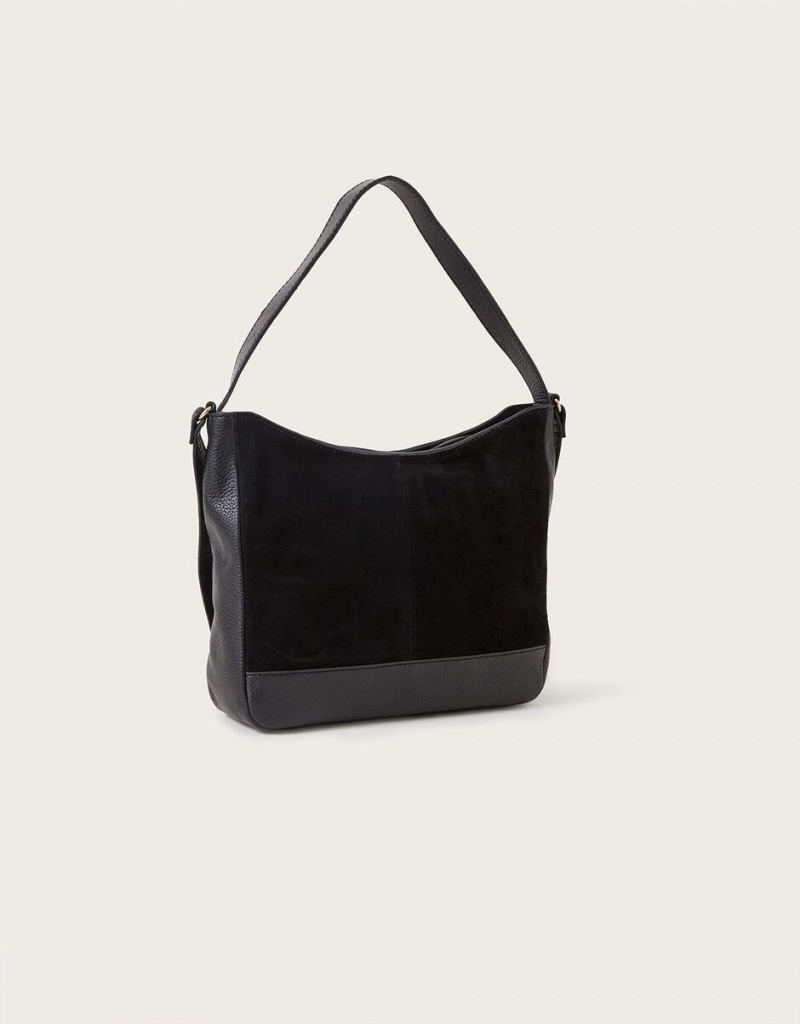 Black Women's Monsoon Leather Shoulder Bags | LPT-1474