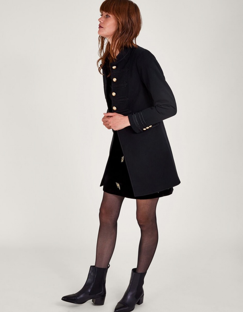 Black Women's Monsoon Longline Military Jacket | BUJ-8172