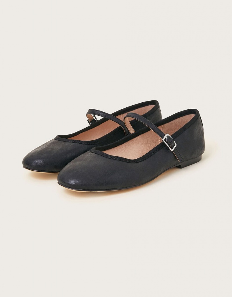 Black Women's Monsoon Mary Jane Flats | SCK-0392