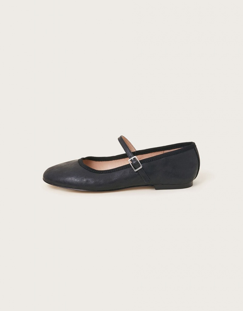 Black Women's Monsoon Mary Jane Flats | SCK-0392