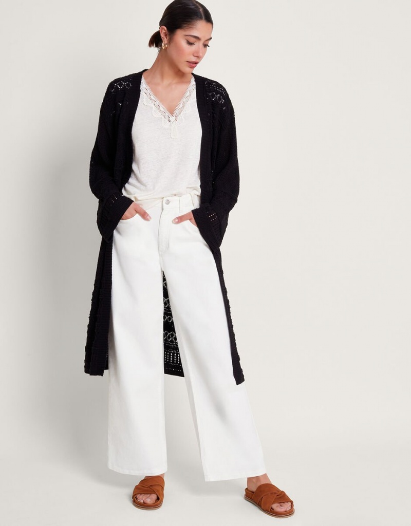 Black Women's Monsoon Phea Pointelle Cardigan | VML-2559