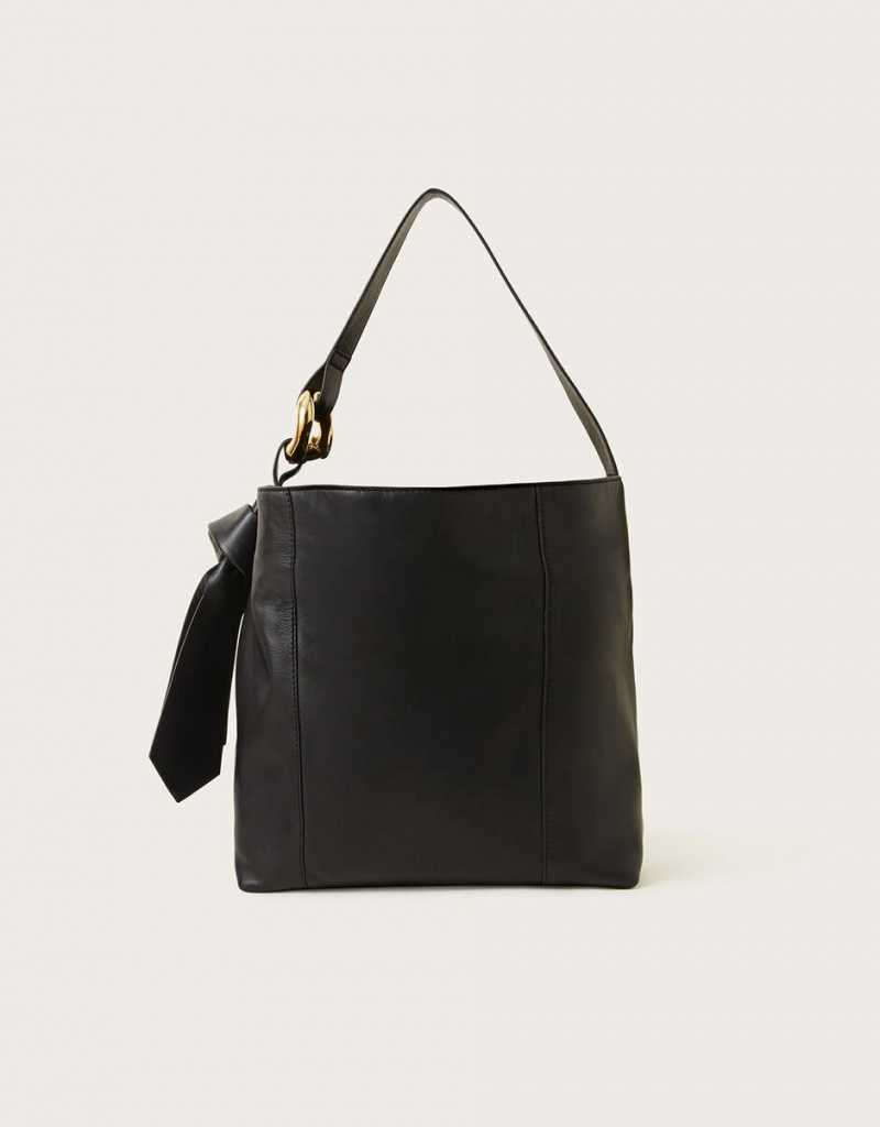 Black Women's Monsoon Ring Detail Leather Shoulder Bags | LBW-2841