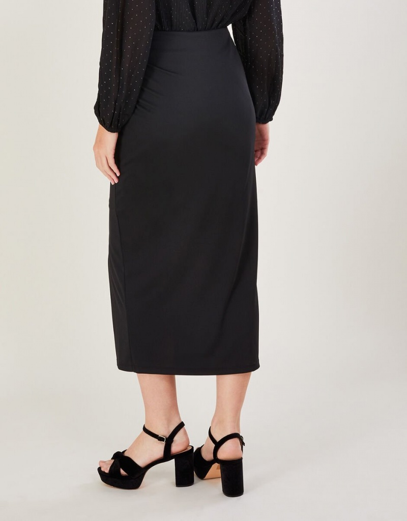 Black Women's Monsoon Ruched Crepe Jersey Skirts | IBX-8431