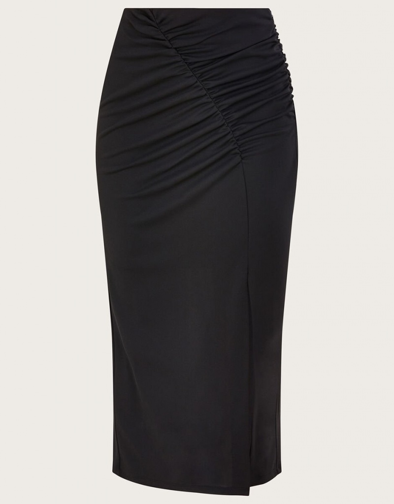 Black Women's Monsoon Ruched Crepe Jersey Skirts | IBX-8431