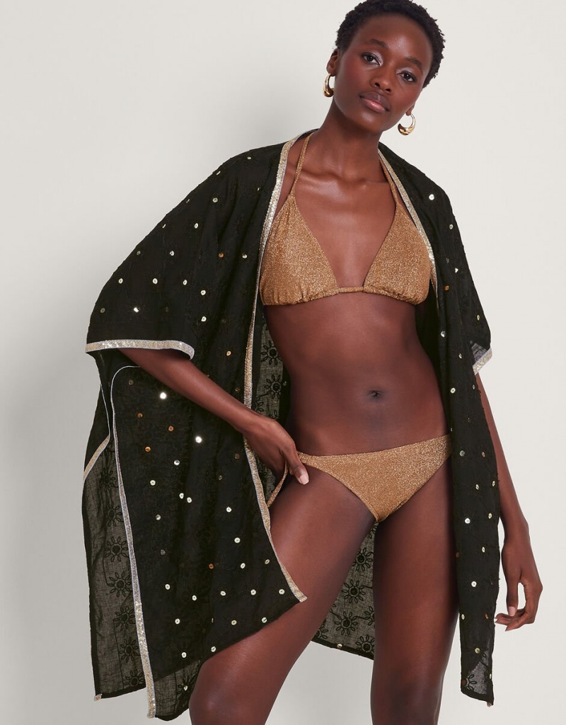 Black Women's Monsoon Sequin Embellished Kimono Swimwear | RKJ-3672