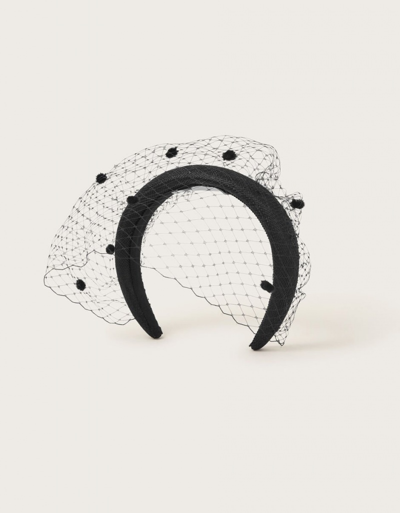 Black Women\'s Monsoon Spotted Veil Headband | OYO-6062