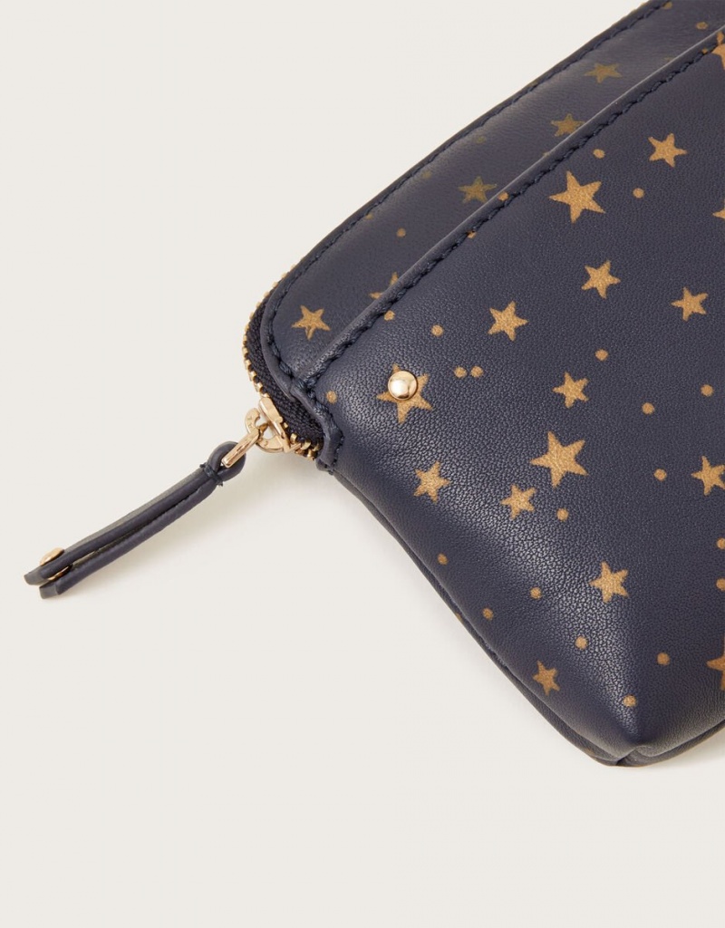 Black Women's Monsoon Star Print Large Leather Pouch Bags | PDB-3384