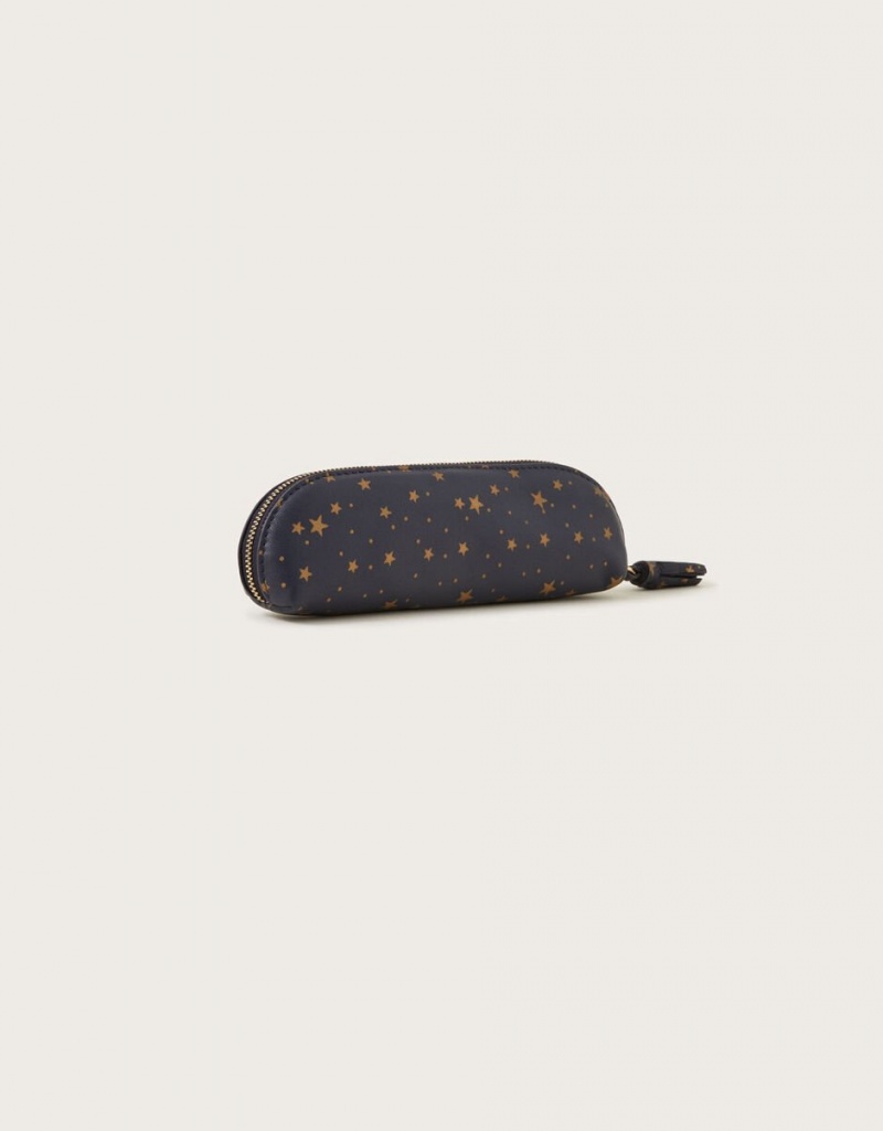 Black Women's Monsoon Star Print Leather Pencil Case Bags | HAZ-8474