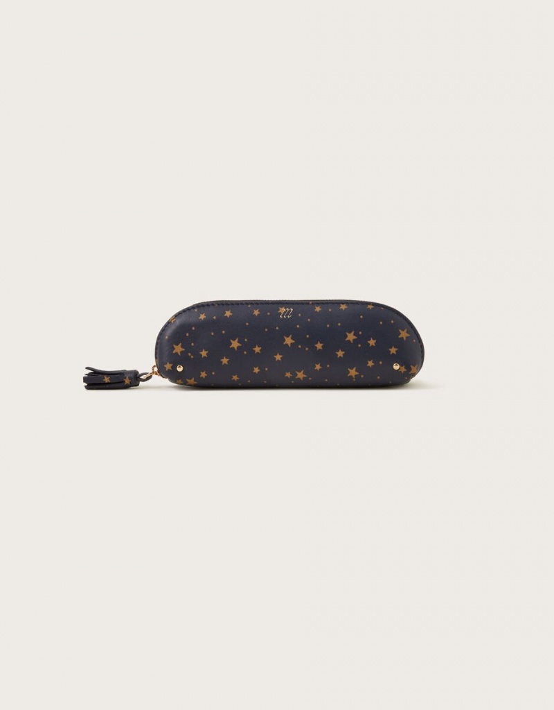 Black Women\'s Monsoon Star Print Leather Pencil Case Bags | HAZ-8474