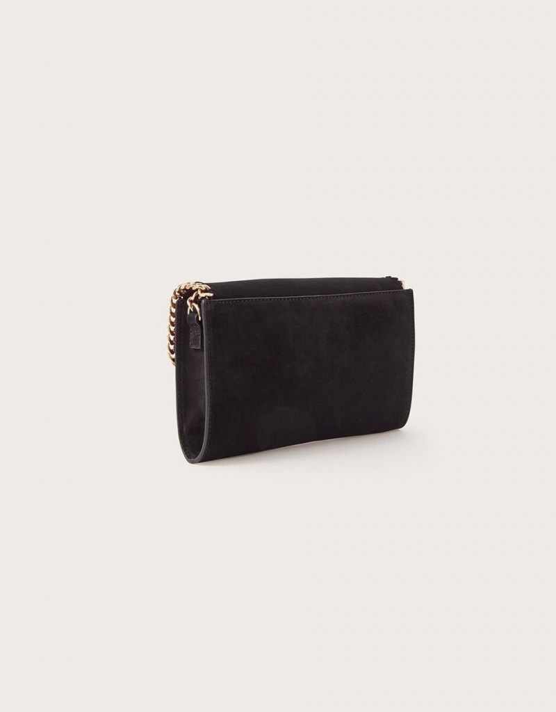 Black Women's Monsoon Suede Chain Cross-Body Bags | HBW-9363