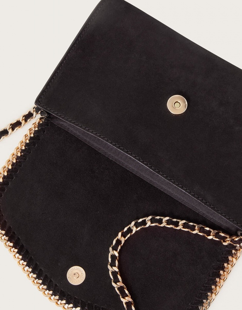 Black Women's Monsoon Suede Chain Cross-Body Bags | HBW-9363