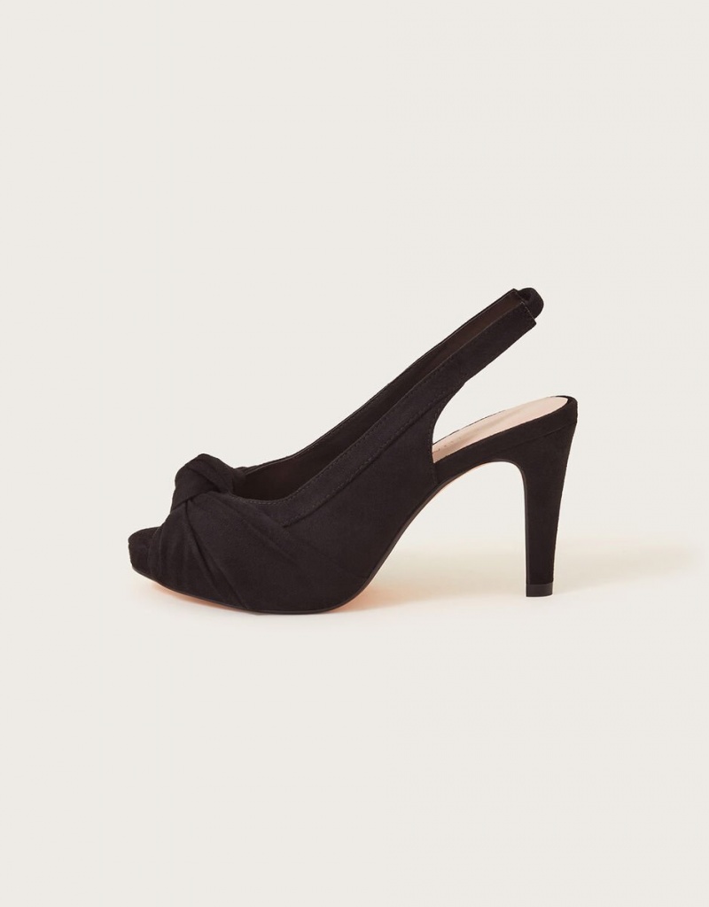 Black Women's Monsoon Suede Peep Toe Heels | WHK-2522