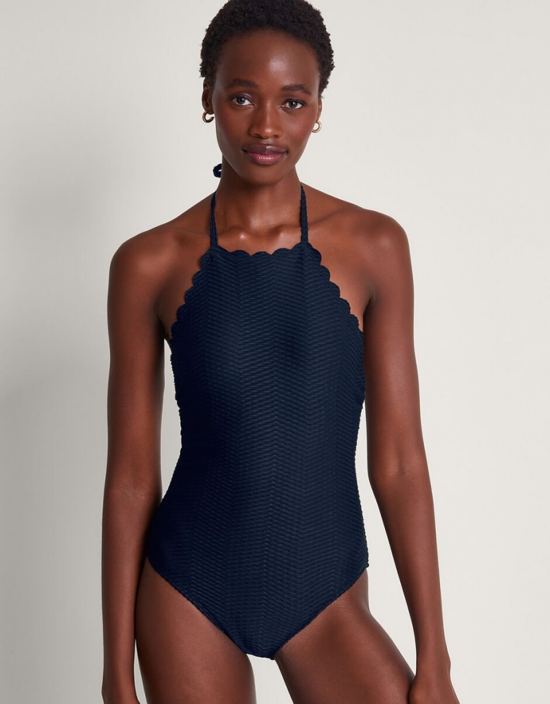 Black Women\'s Monsoon Una Scallop Swimsuit Swimwear | RWW-4318