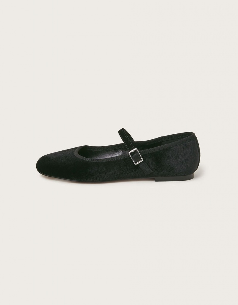 Black Women's Monsoon Velvet Ballet Flats | WTU-8242