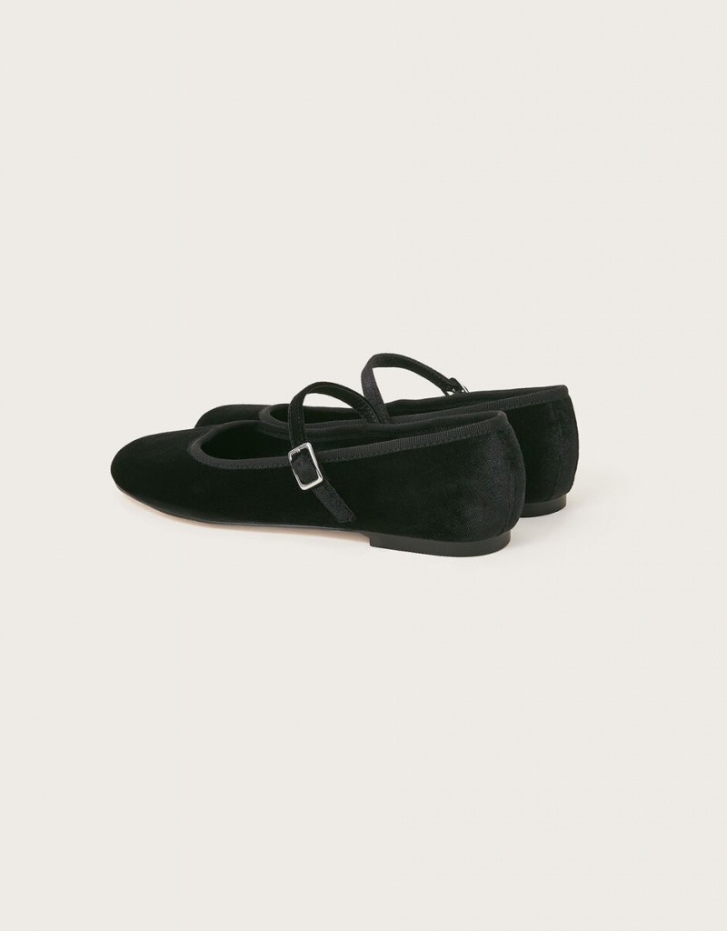 Black Women's Monsoon Velvet Ballet Flats | WTU-8242