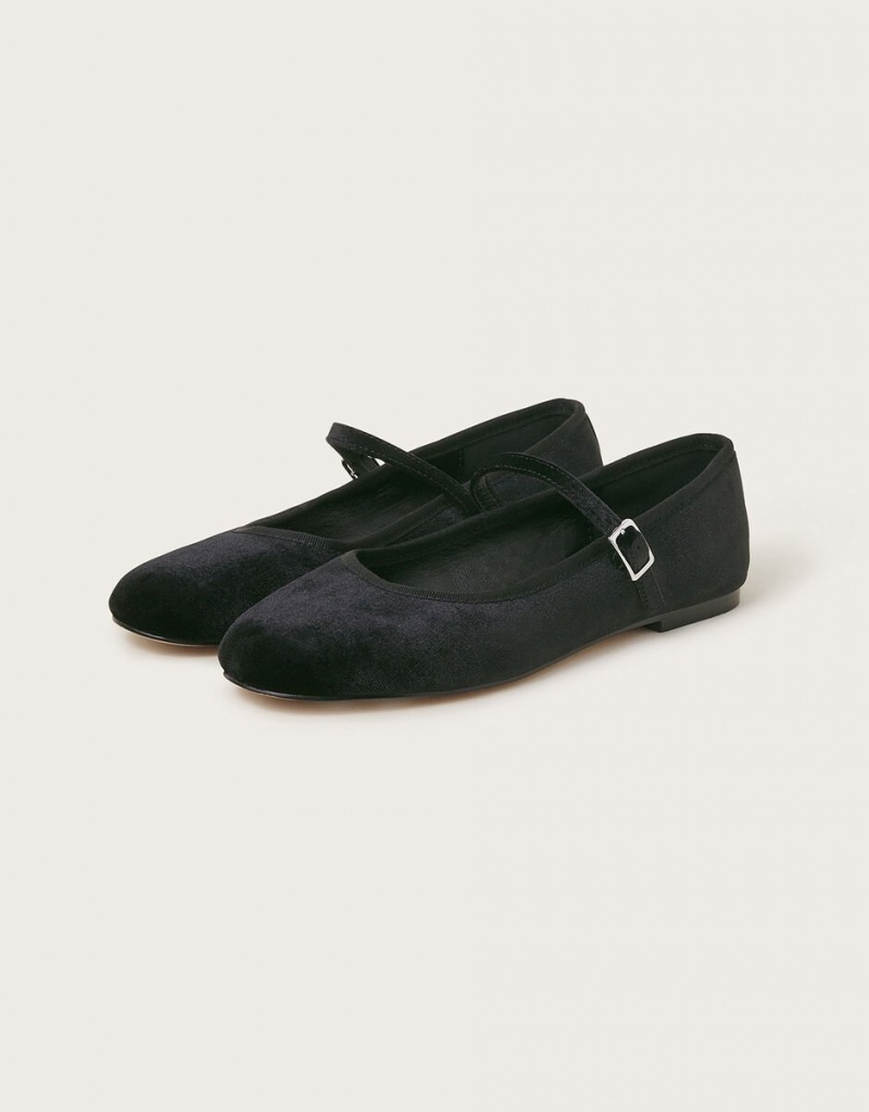 Black Women\'s Monsoon Velvet Ballet Flats | WTU-8242