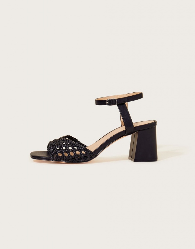 Black Women's Monsoon Wendy Woven Block Heel Sandals | CFR-1090