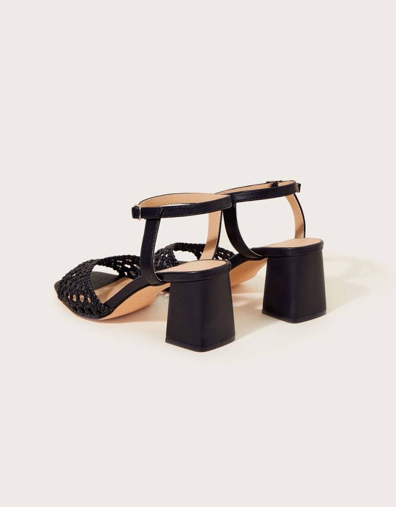 Black Women's Monsoon Wendy Woven Block Heel Sandals | CFR-1090