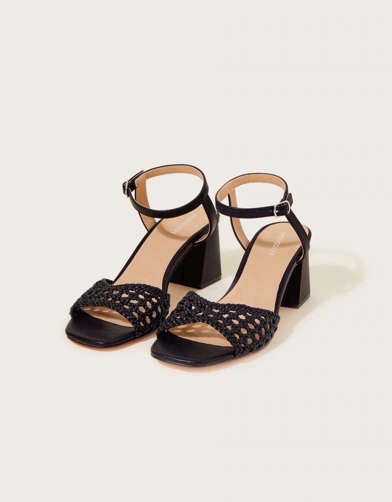 Black Women\'s Monsoon Wendy Woven Block Heel Sandals | CFR-1090