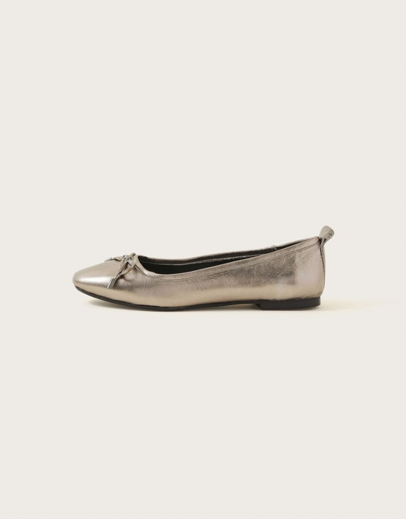 Blue Grey Women's Monsoon Metallic Leather Ballet Flats | WHF-1066