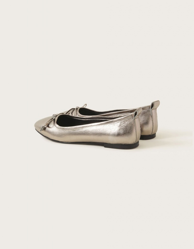 Blue Grey Women's Monsoon Metallic Leather Ballet Flats | WHF-1066