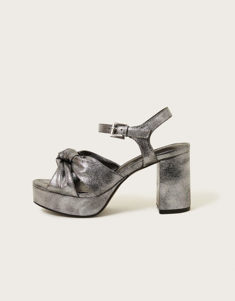 Blue Grey Women's Monsoon Metallic Twist Knot Platform Heels | DHB-8539