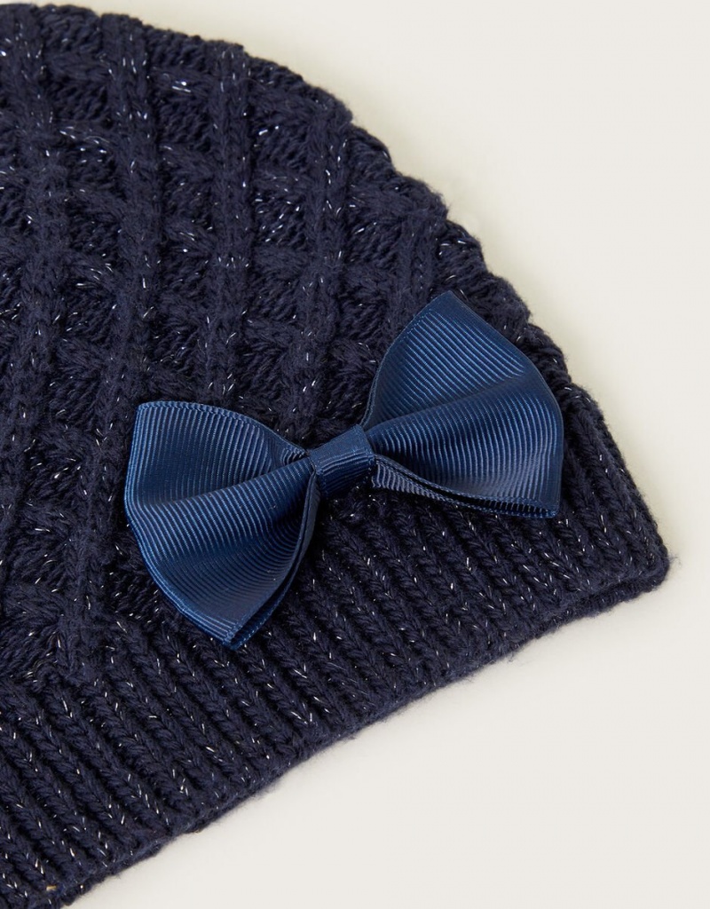 Blue Kids' Monsoon Bow Detail Beanie Hats | DJX-7105