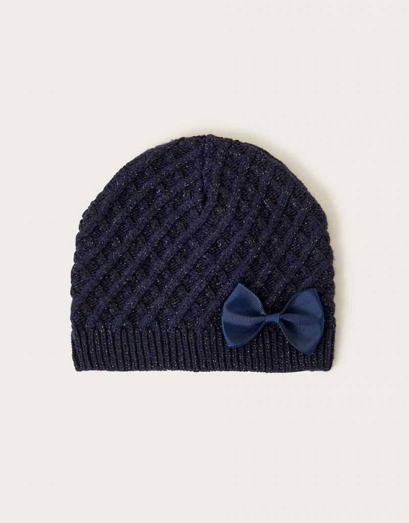 Blue Kids\' Monsoon Bow Detail Beanie Hats | DJX-7105