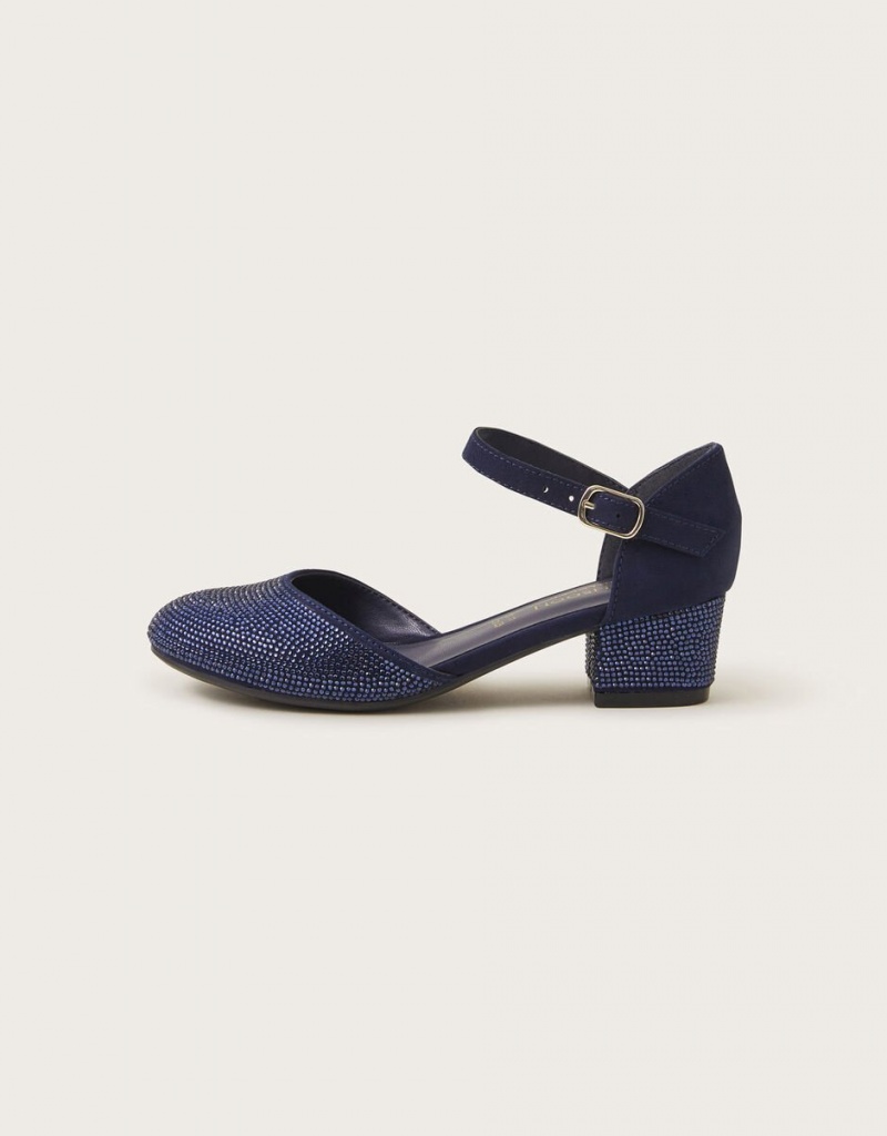 Blue Kids' Monsoon Diamante Two-Part Heels | YSD-0128