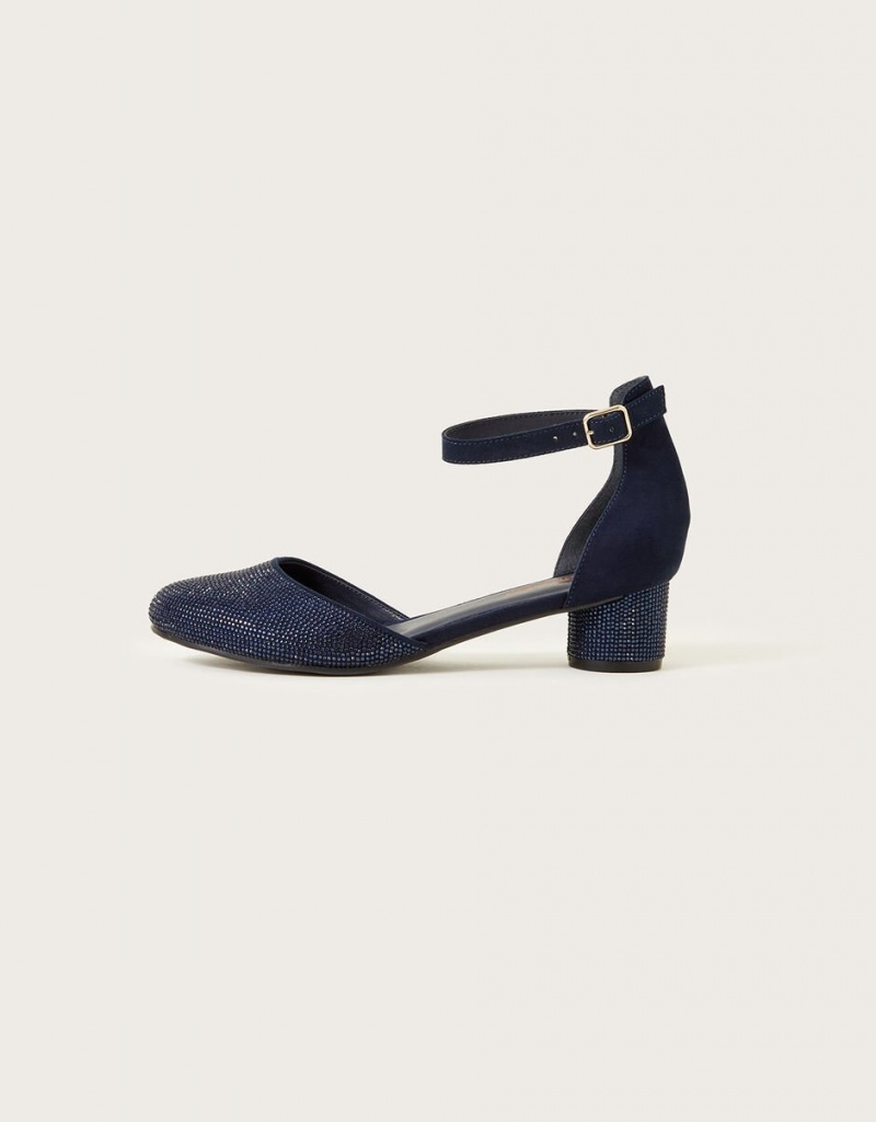 Blue Kids' Monsoon Diamante Two-Part Heels | WVW-1924