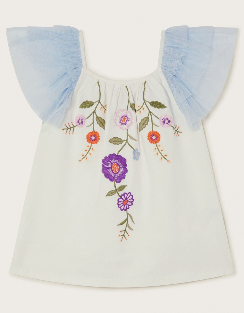 Blue Kids\' Monsoon Embroidered Floral Tops | WZJ-6689