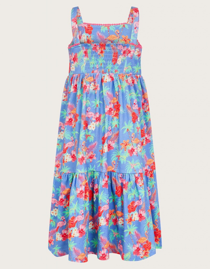 Blue Kids' Monsoon Flamingo Midi Dress | GWL-2830