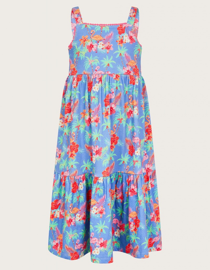 Blue Kids\' Monsoon Flamingo Midi Dress | GWL-2830