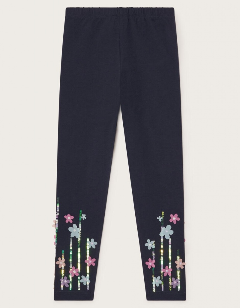 Blue Kids' Monsoon Floral Embellished Leggings | XFK-6673