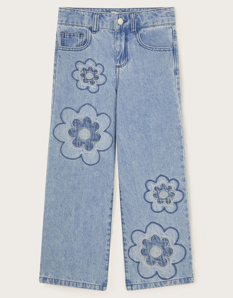 Blue Kids\' Monsoon Flower Denim Jeans | SIV-1501