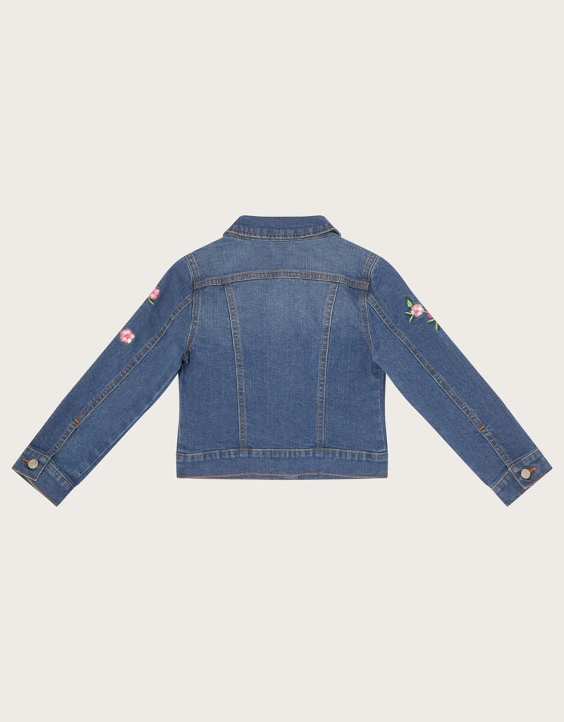 Blue Kids' Monsoon Flower Embroidered Denim Jacket | NRW-2156