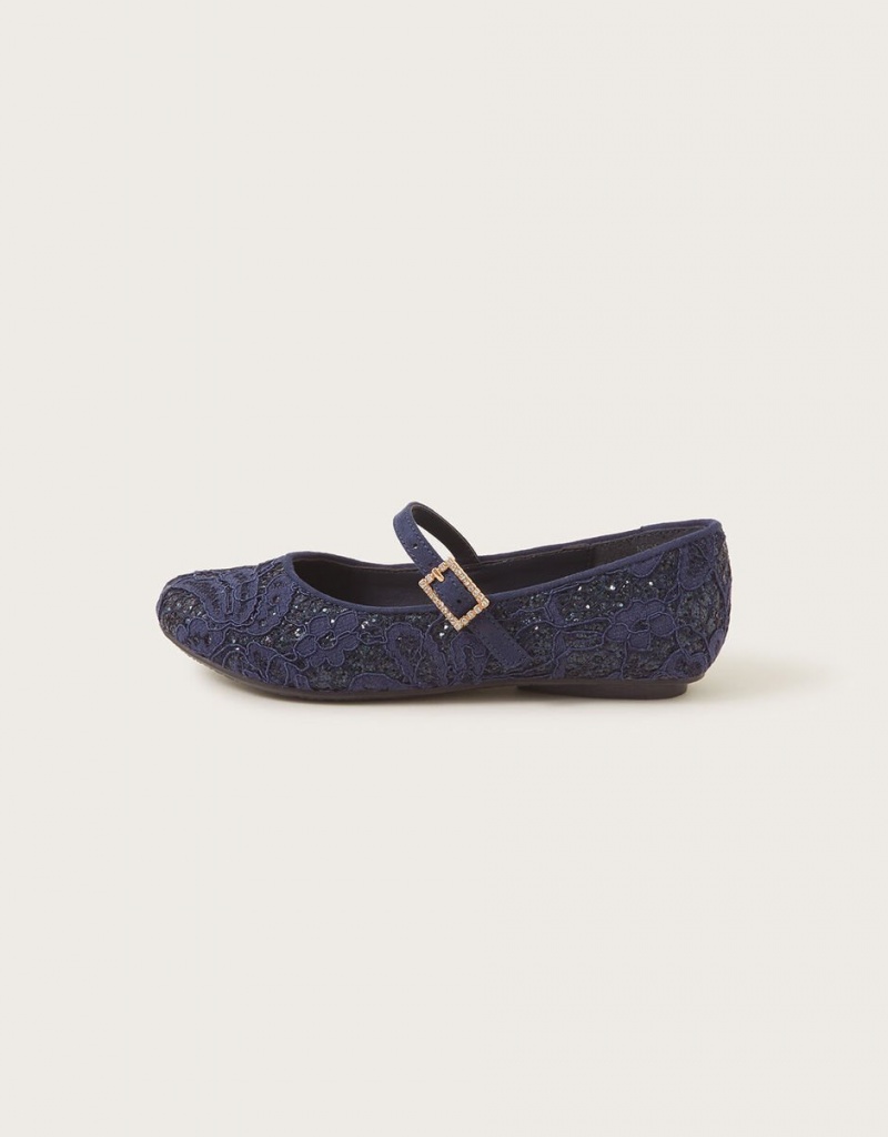 Blue Kids' Monsoon Glitter Lace Ballerina Flats | WKZ-0648