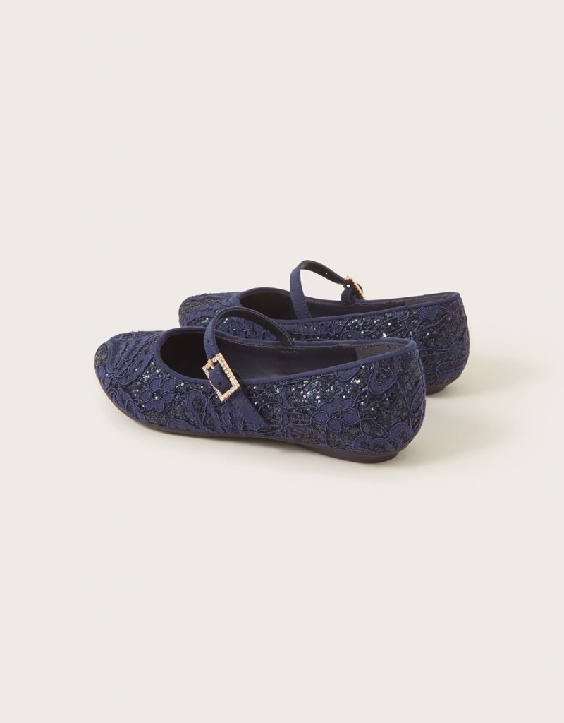 Blue Kids' Monsoon Glitter Lace Ballerina Flats | WKZ-0648